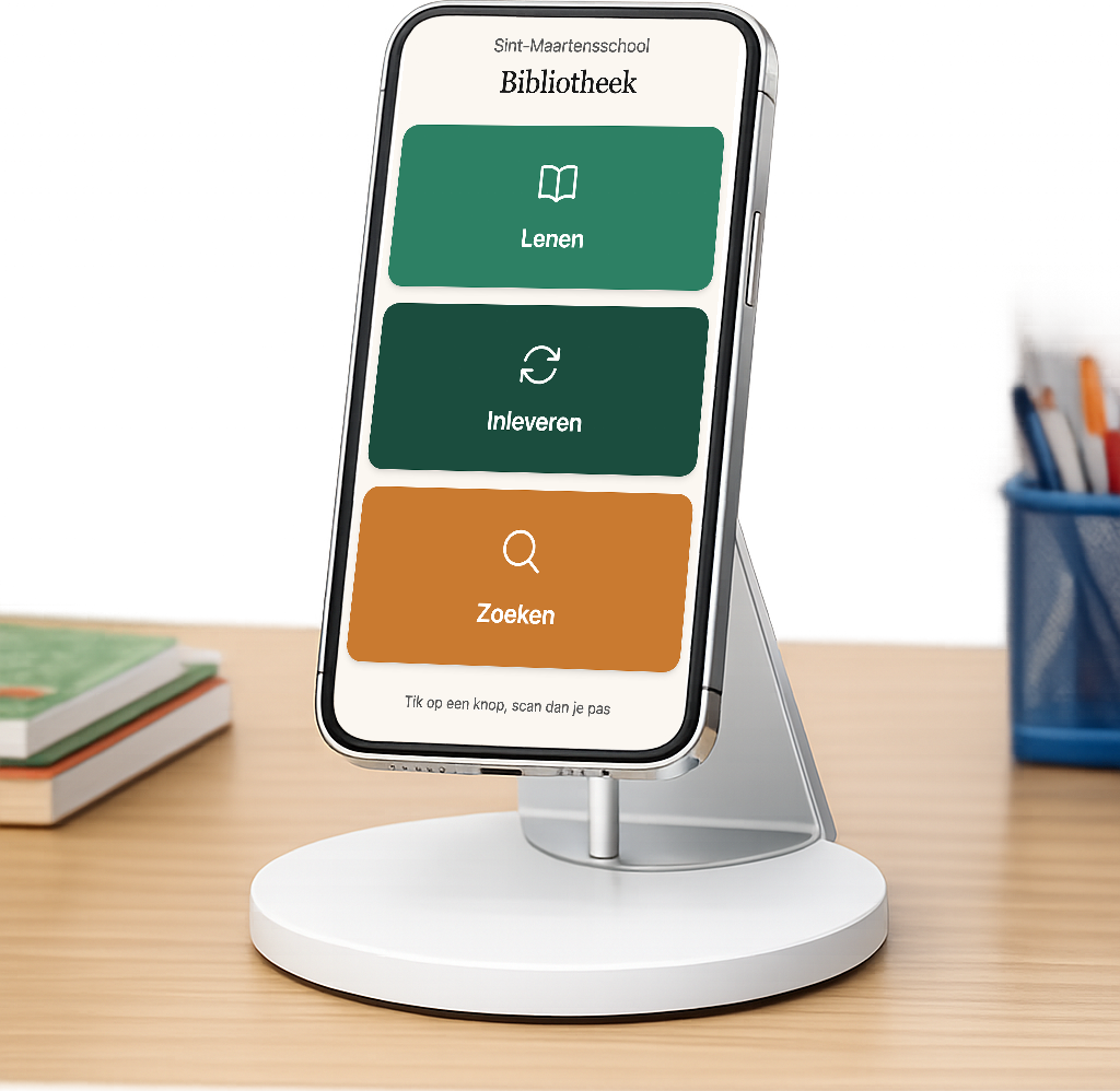 Kiosk-startscherm op een telefoon in een standaard