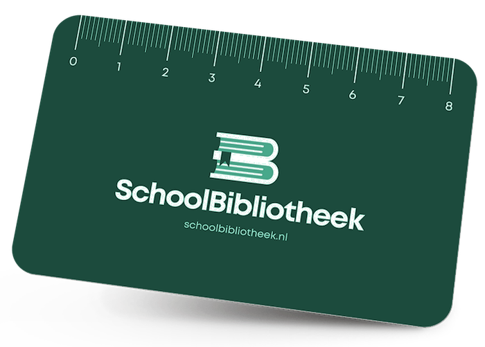 Schoolbibliotheek-pasje met logo en liniaal