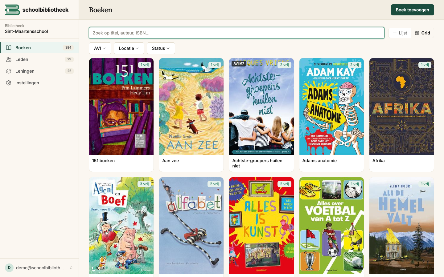 Boekencollectie met covers in een grid